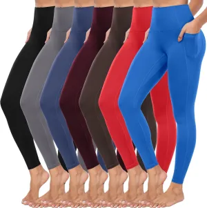 ATHVOTAR Leggings with Pockets for Women, 7 Packs High Waisted Workout Tummy Control Yoga Pants