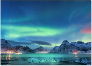 Aurora Borealis Canvas Wall Art Natural Polar Aurora for Bedroom Modern Scenery Painting Print Artwork Landscape Wall Decorations Living Room Décor 60x90cm(24x35in) Frameless