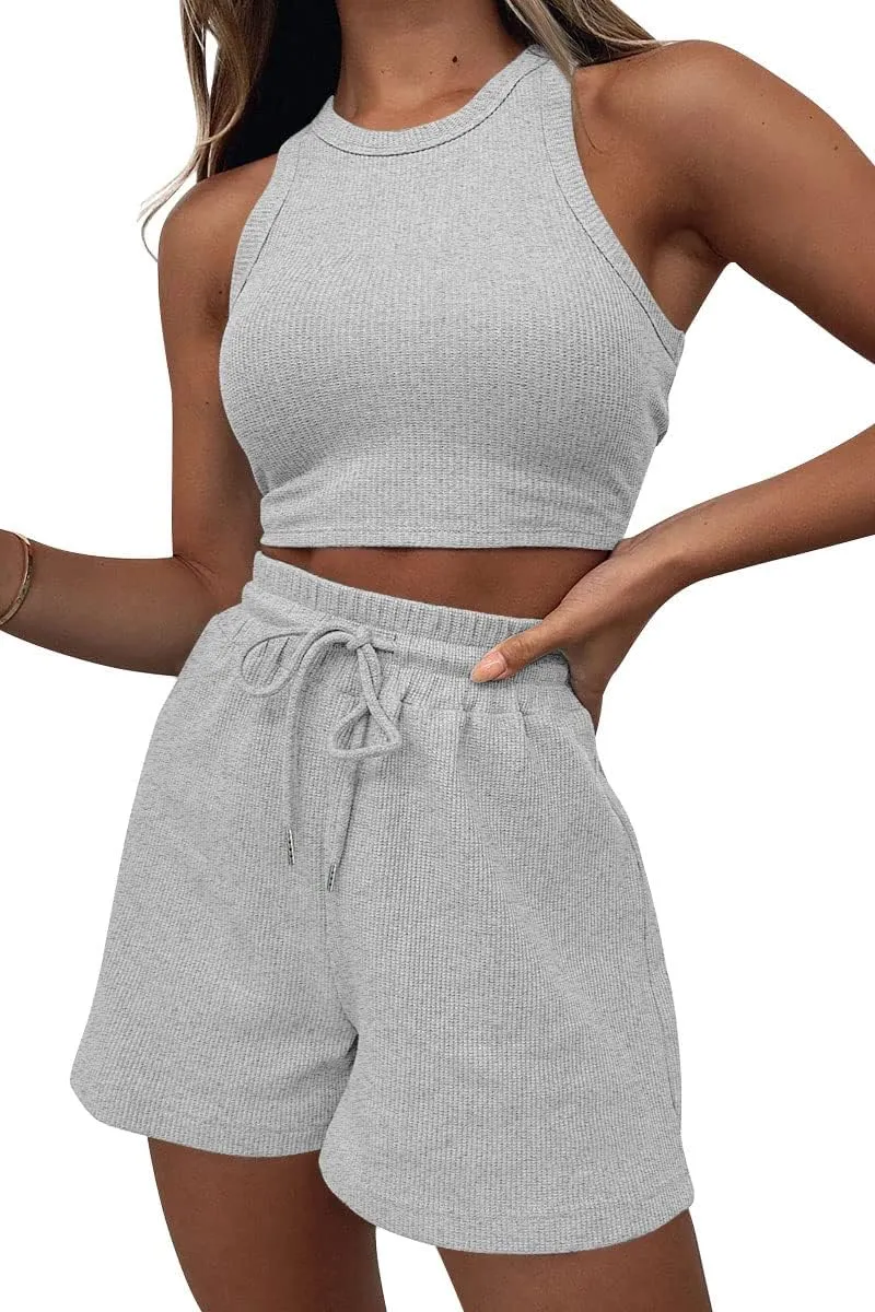AUTOMET Womens 2 Piece Shorts Lounge Sets Two Piece Summer Workout Outfits Beach Vacation Trendy 2025 Clothes