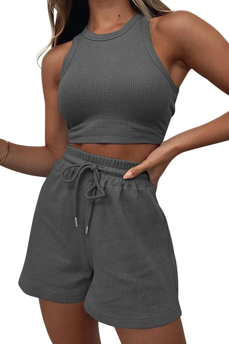 AUTOMET Womens 2 Piece Shorts Lounge Sets Two Piece Summer Workout Outfits Beach Vacation Trendy 2025 Clothes