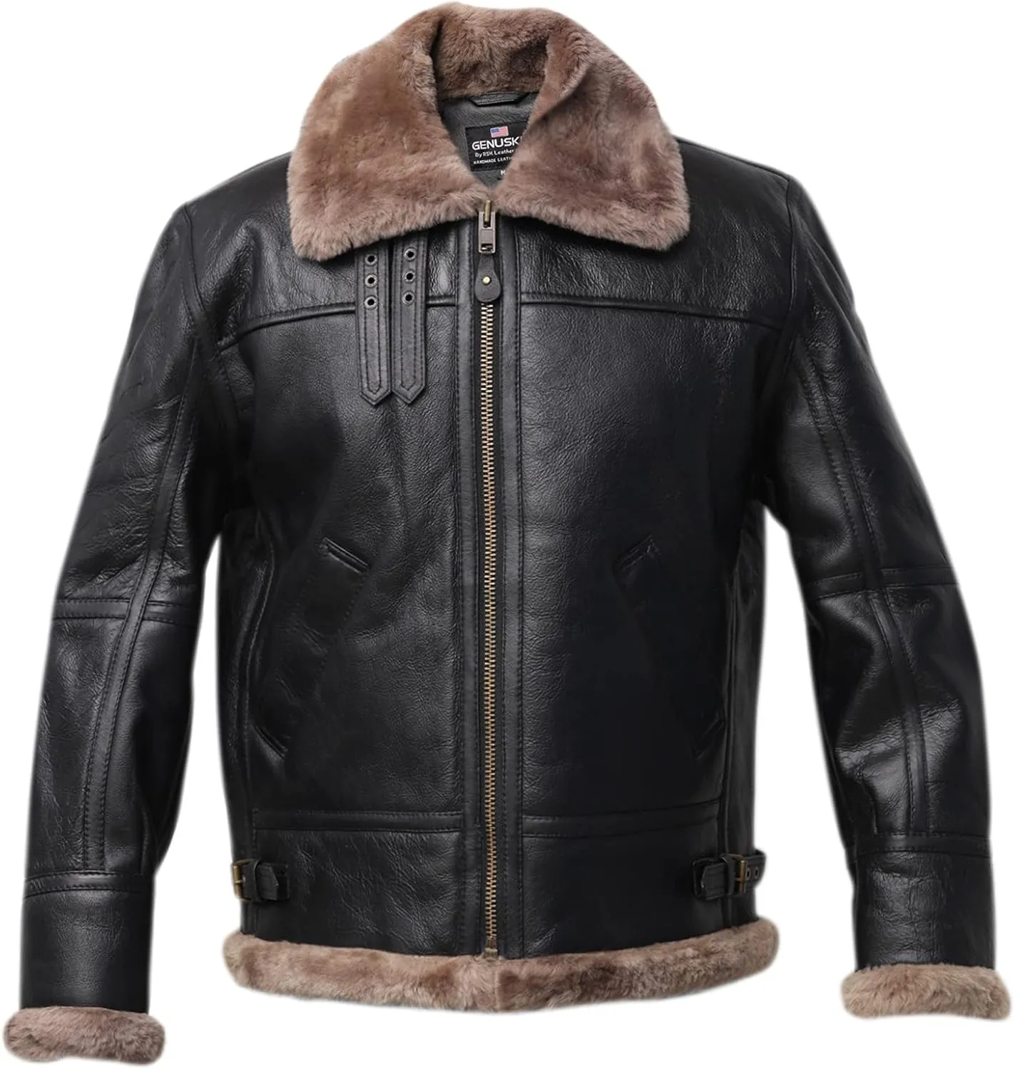 B3 Aviator Men's Shearling Coat | Sheepskin Coats for Men - Brown Leather Pilot Jacket for Winter | Shearling Coat Men