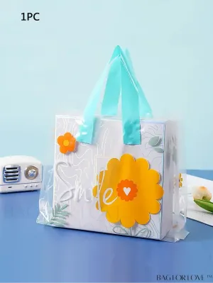 BagForLove - Premium Transparent Blue Floral Handle Tote Bag - Ideal for Gifts, Party Decor and Holidays