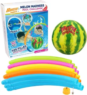 Banzai Melon Madness Pool Challenge Underwater Ball Set with 3 Target Hoops