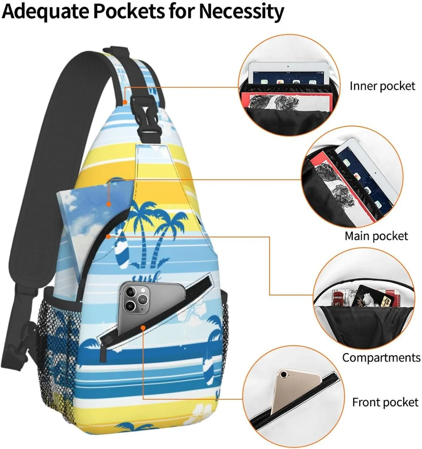 Basketball American Flag Crossbody Bag Adjustable Sling Bag Casual Chest Bags Travel Shoulder Backpack