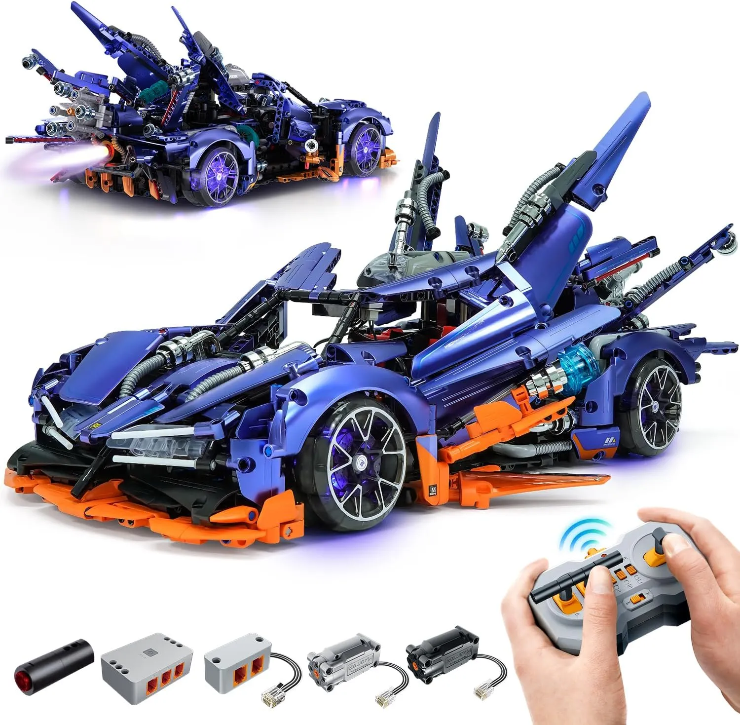 BAV Super Plated Sports Car Building Kits, Adult Collectible Model and Race Engineering Toy Set, 1:10 Scale Electric Driftable Remote Control Sports Car with Light for Adults Men Teens