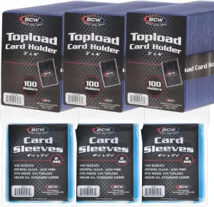BCW 300 Count Card Sleeve and Toploader Combo Pack | Premium Rigid PVC Toploaders and Acid-Free Polypropylene Penny Sleeves | Great for Football, Baseball, Magic The Gathering, Pokemon, etc