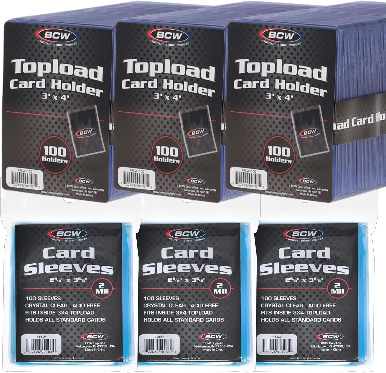 BCW 300 Count Card Sleeve and Toploader Combo Pack | Premium Rigid PVC Toploaders and Acid-Free Polypropylene Penny Sleeves | Great for Football, Baseball, Magic The Gathering, Pokemon, etc
