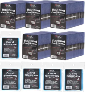 BCW 500 Count Card Sleeve and Toploader Combo Pack | Premium Rigid PVC Toploaders and Acid-Free Polypropylene Penny Sleeves | Great for Football, Baseball, Magic The Gathering, Pokemon, etc