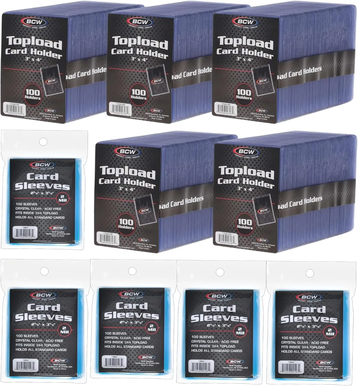 BCW 500 Count Card Sleeve and Toploader Combo Pack | Premium Rigid PVC Toploaders and Acid-Free Polypropylene Penny Sleeves | Great for Football, Baseball, Magic The Gathering, Pokemon, etc