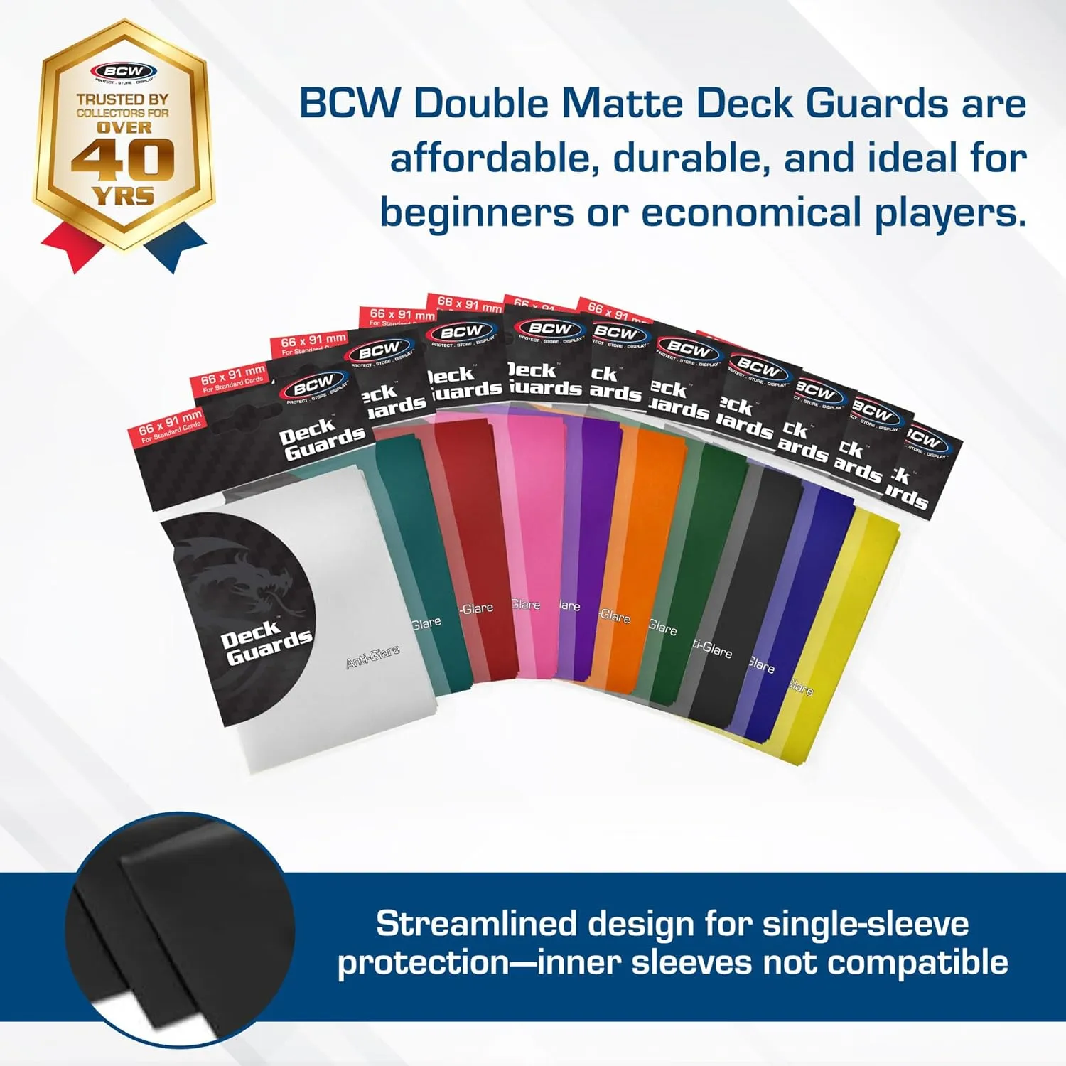 BCW Deck Guard - Double Matte Black Card Sleeves | Acid-Free, Archival-Safe, No PVC | Anti-Glare Matte Finish | Fits Standard 2½" x 3½" Game Cards | Durable Deck Protector Sleeves | 1000 Ct