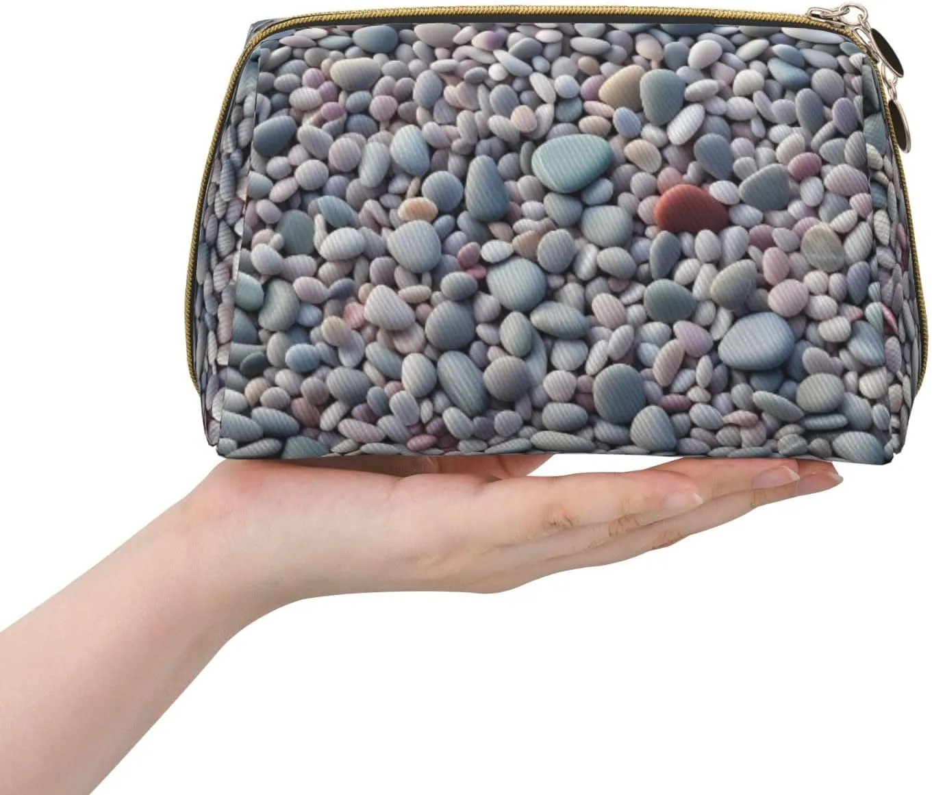 Beach Colored Pebbles Printed Small Makeup Bag,Travel Cosmetic Bag Purse with Zipper,Water-resistant Makeup Organizer Bag for Women