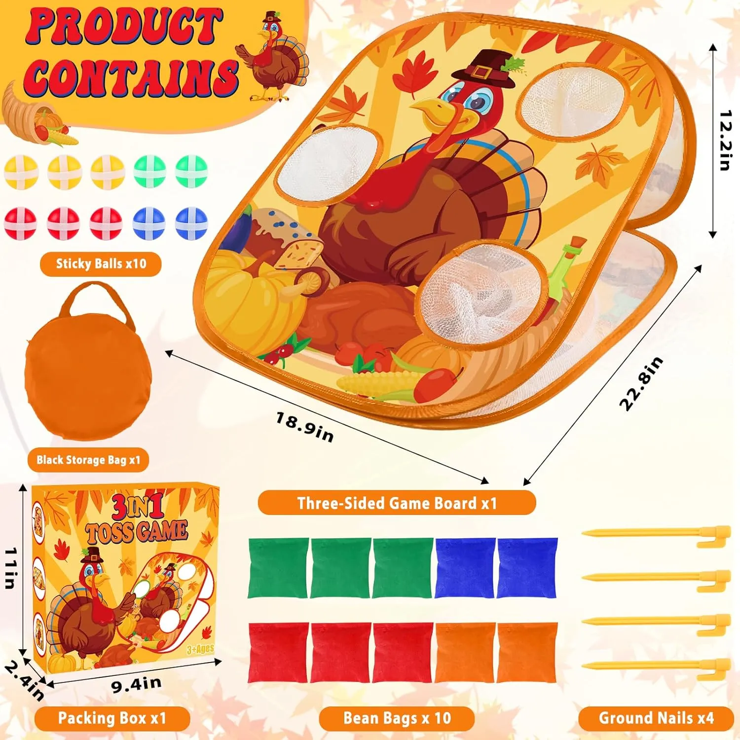 Bean Bag Toss Game for Kids 3 in 1 Carnival Cornhole Game Set,Sticky Ball Toss,Tic Tac Toe,Toddlers Outdoor Lawn Toys for Family Activities Gifts for 3 4 5 6 Year Old Boys Birthday Christmas