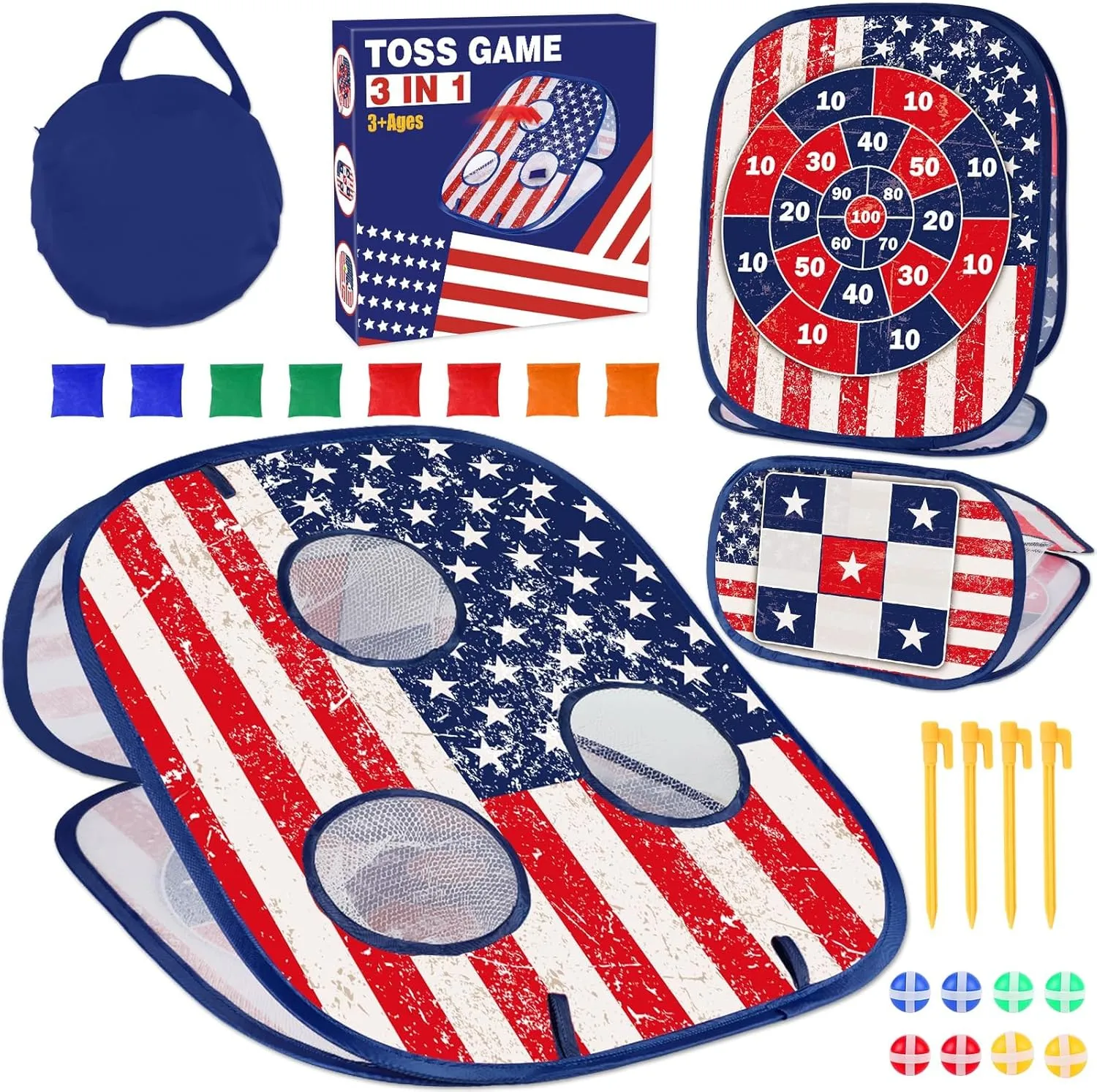 Bean Bag Toss Game for Kids 3 in 1 Carnival Cornhole Game Set,Sticky Ball Toss,Tic Tac Toe,Toddlers Outdoor Lawn Toys for Family Activities Gifts for 3 4 5 6 Year Old Boys Birthday Christmas