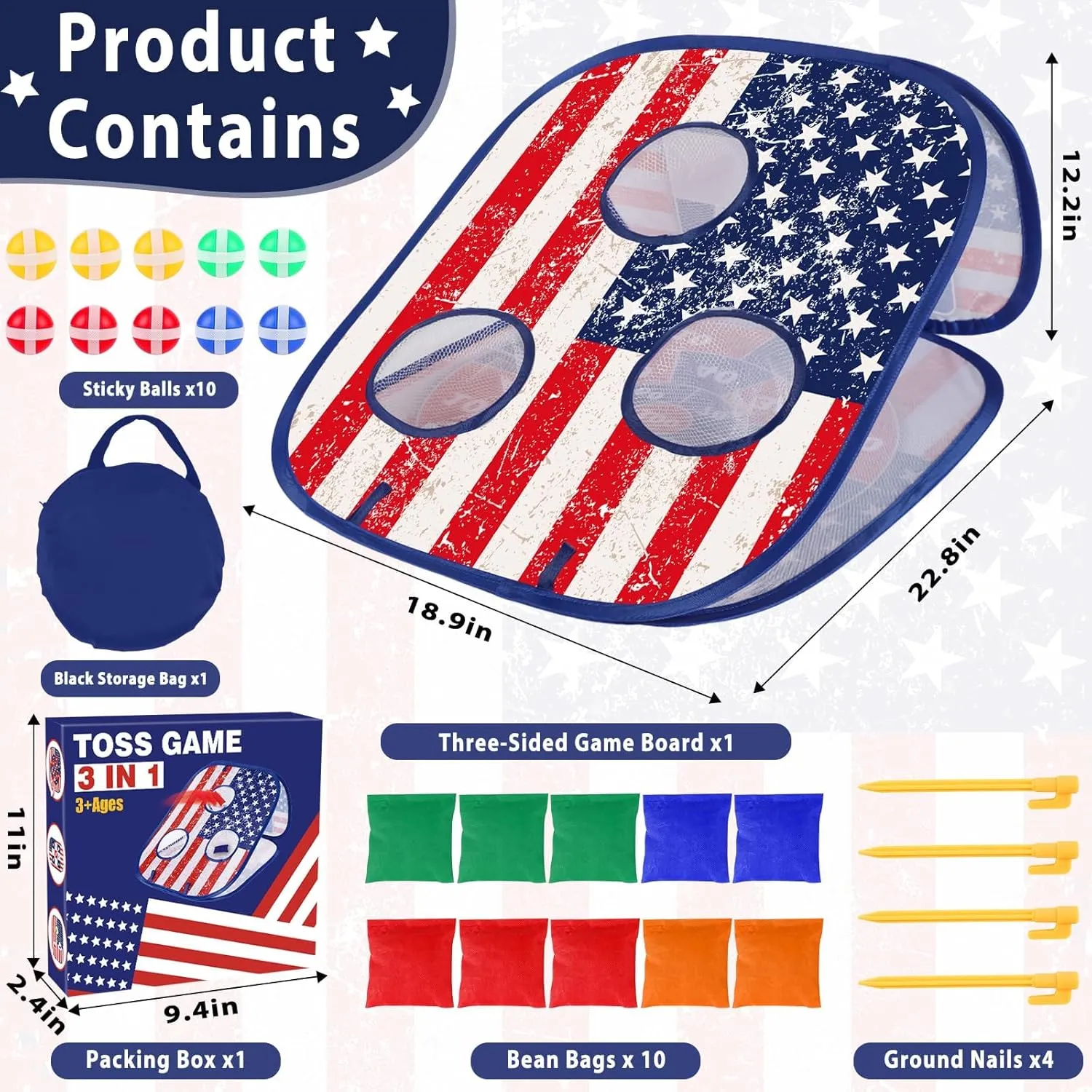 Bean Bag Toss Game for Kids 3 in 1 Carnival Cornhole Game Set,Sticky Ball Toss,Tic Tac Toe,Toddlers Outdoor Lawn Toys for Family Activities Gifts for 3 4 5 6 Year Old Boys Birthday Christmas