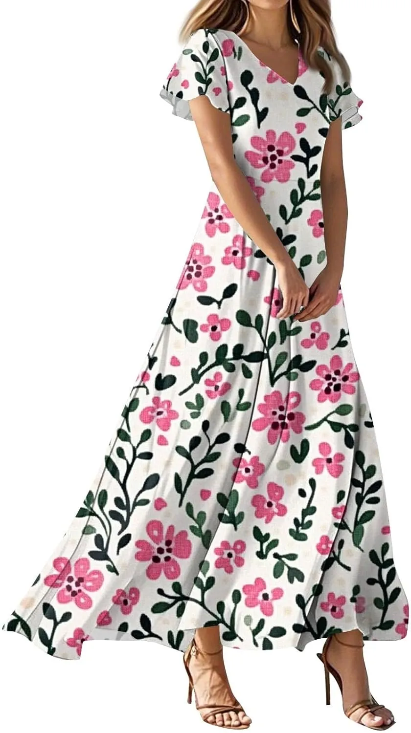 Beautiful School Tunic Dress Woman Wide Sleeve Crops Sheer Dress Lady Floral Printed Soft Summer High Waist Dresses