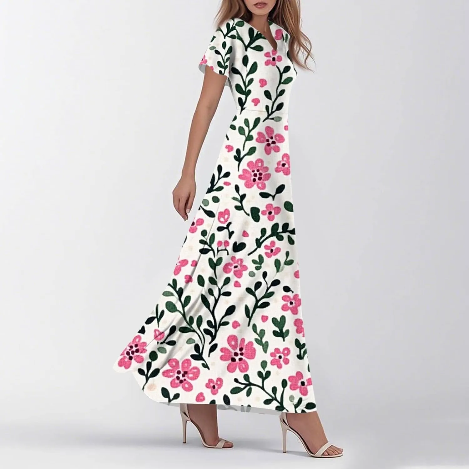 Beautiful School Tunic Dress Woman Wide Sleeve Crops Sheer Dress Lady Floral Printed Soft Summer High Waist Dresses