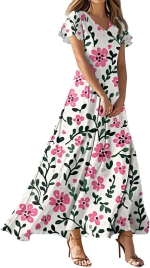 Beautiful School Tunic Dress Woman Wide Sleeve Crops Sheer Dress Lady Floral Printed Soft Summer High Waist Dresses
