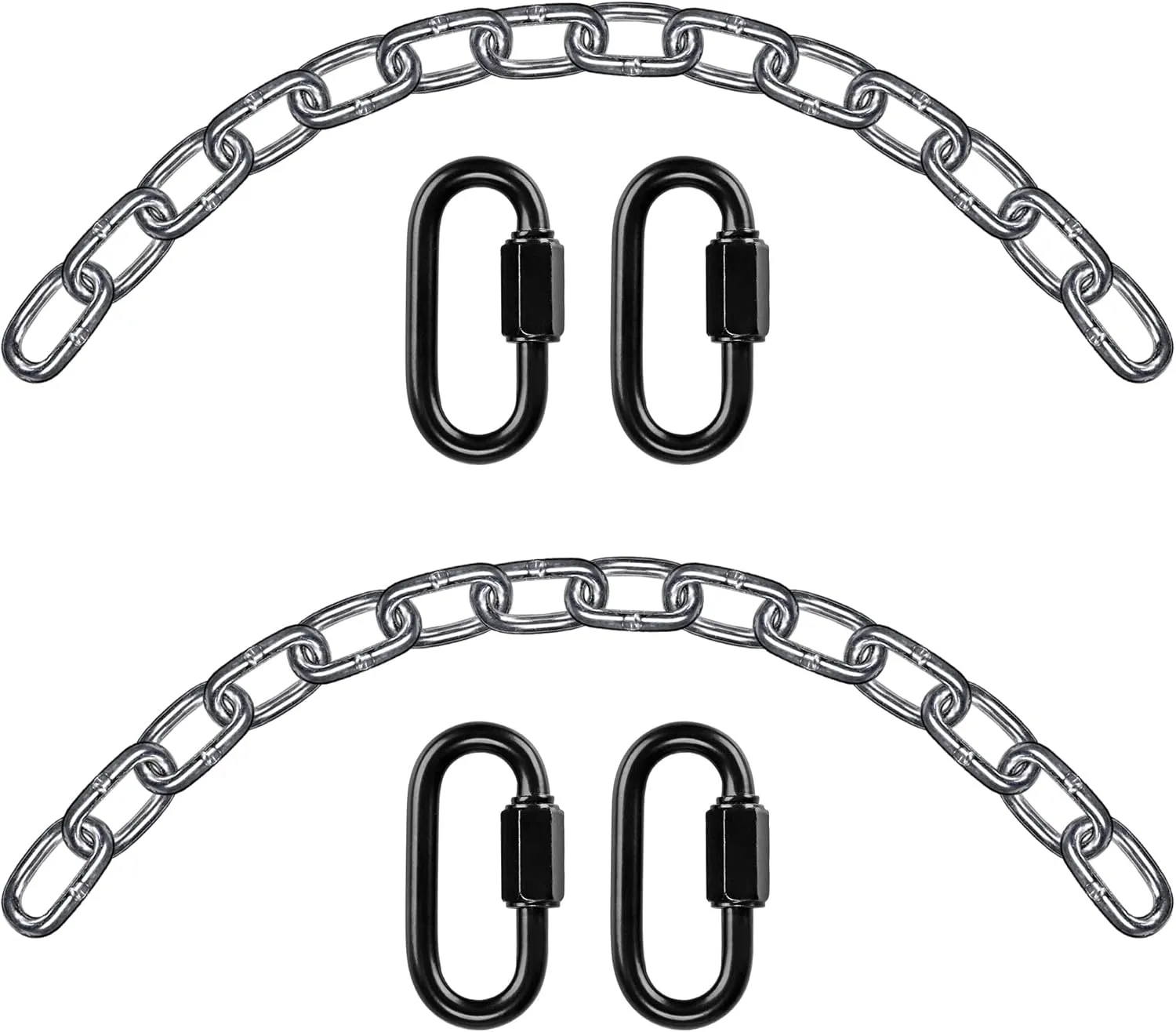 BeneLabel 2Pcs 28 inch Silver Hanging Chain Kits with 4 Carabiners 1000 LB Capacity Heavy Duty Hanging Hammock Chair Hardware Swing Extender Chain for Hanging Chair, Punching Bags, Porch Swing