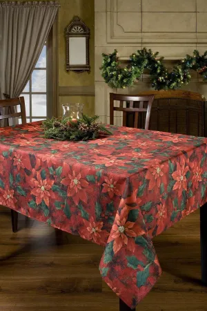 Benson Mills PoinSetta Elegance Printed Fabric Tablecloth, 60-Inch-By-84 Inch