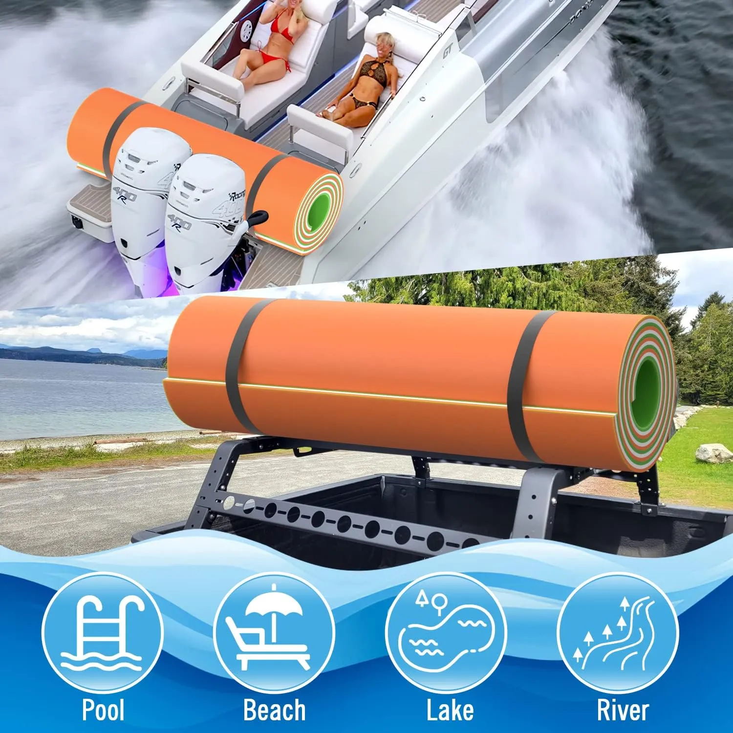 Big Floating Water Mat 7'/9'/12'/18' Lily Pad Floating Mat for Lakes, Oceans, Beach, 3 Layers XPE Foam Floating Pad Pool Floats for Water Recreation and Relaxing
