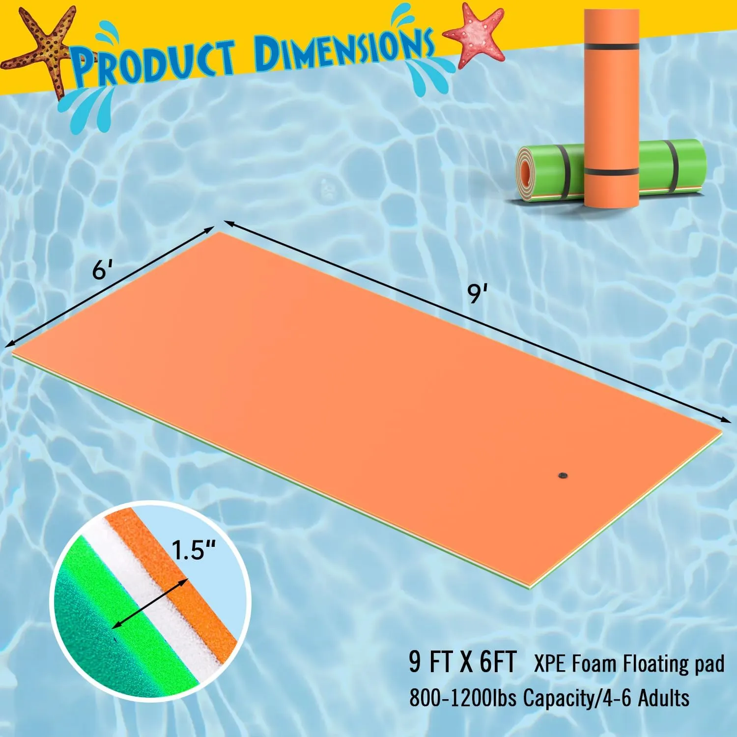 Big Floating Water Mat 7'/9'/12'/18' Lily Pad Floating Mat for Lakes, Oceans, Beach, 3 Layers XPE Foam Floating Pad Pool Floats for Water Recreation and Relaxing