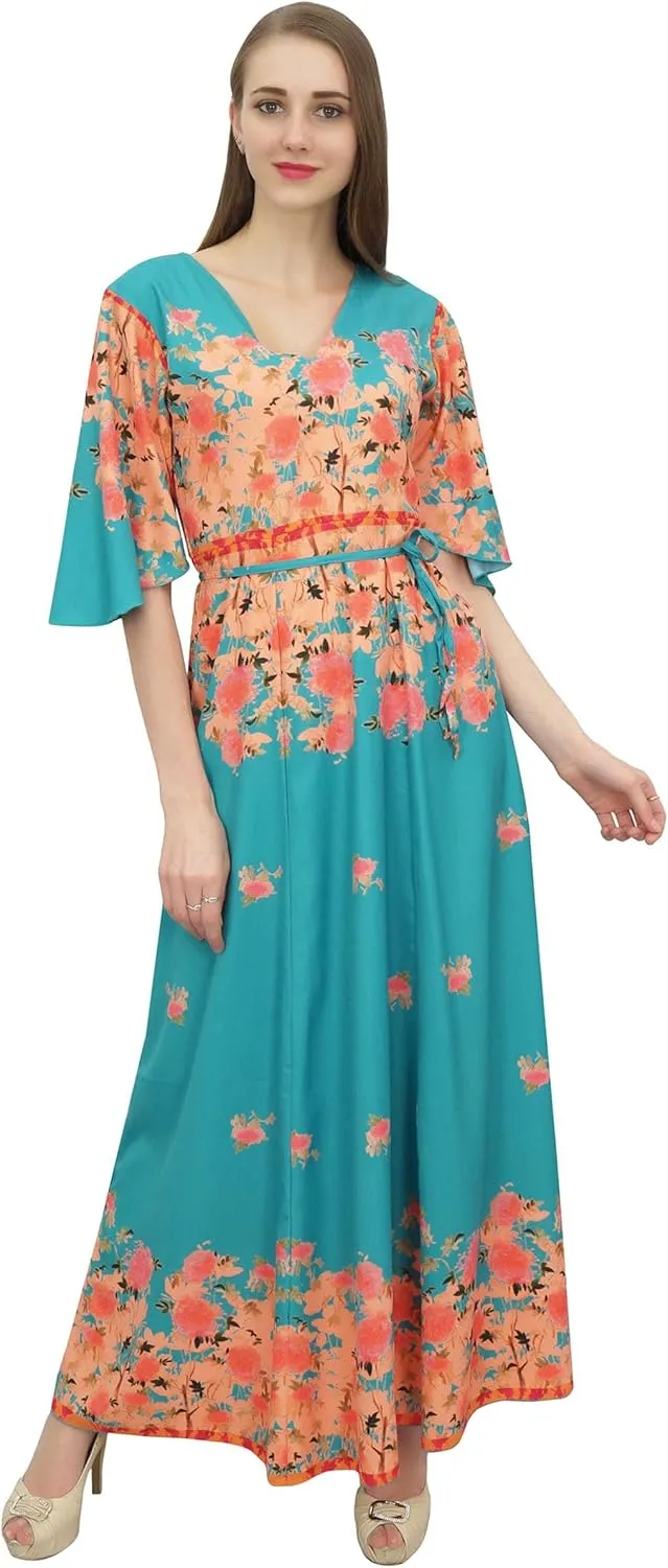 Bimba Women's Casual Floral Digital Printed Long Moss Georgette Dress