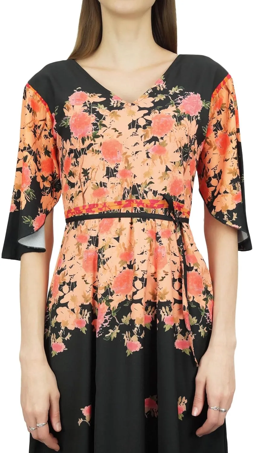 Bimba Women's Casual Floral Digital Printed Long Moss Georgette Dress