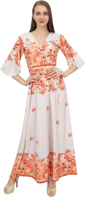Bimba Women's Casual Floral Digital Printed Long Moss Georgette Dress