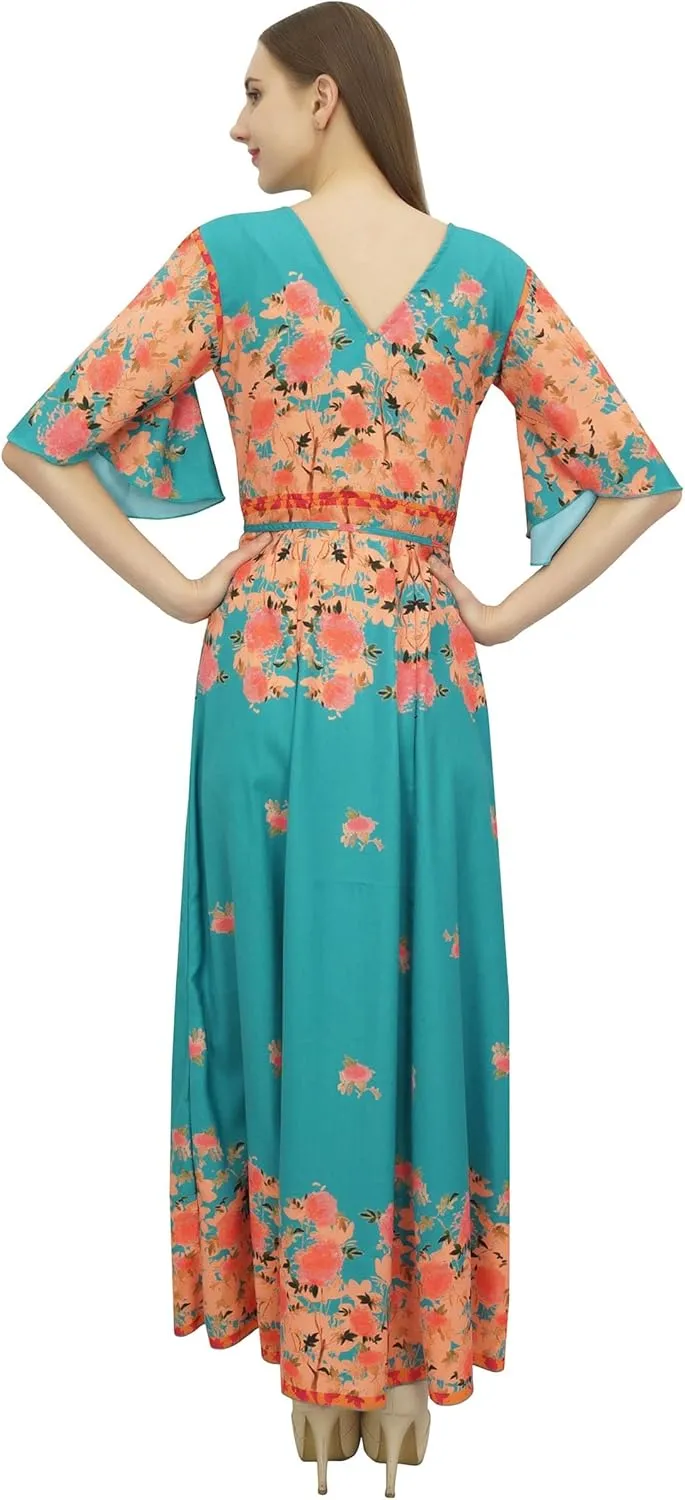 Bimba Women's Casual Floral Digital Printed Long Moss Georgette Dress