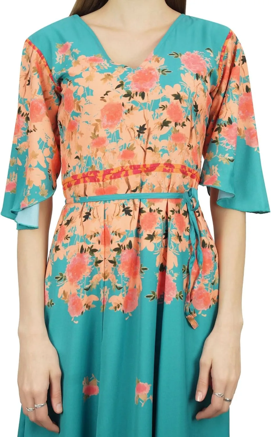Bimba Women's Casual Floral Digital Printed Long Moss Georgette Dress