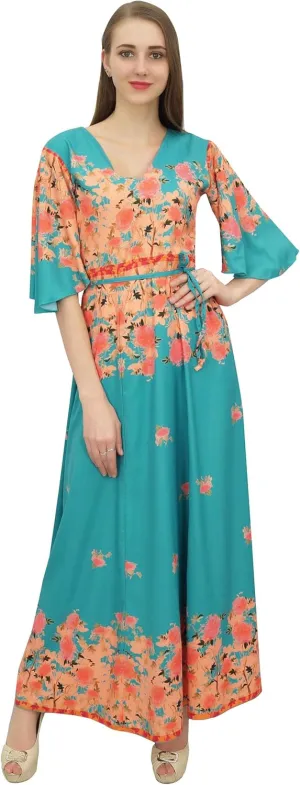 Bimba Women's Casual Floral Digital Printed Long Moss Georgette Dress