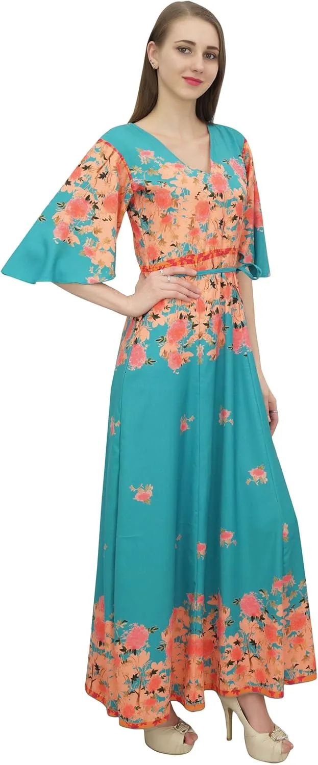 Bimba Women's Casual Floral Digital Printed Long Moss Georgette Dress