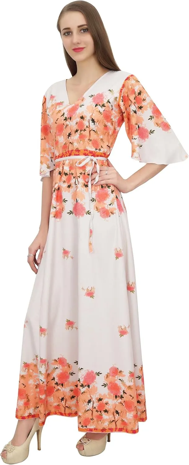 Bimba Women's Casual Floral Digital Printed Long Moss Georgette Dress