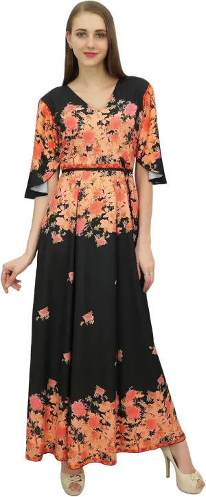 Bimba Women's Casual Floral Digital Printed Long Moss Georgette Dress