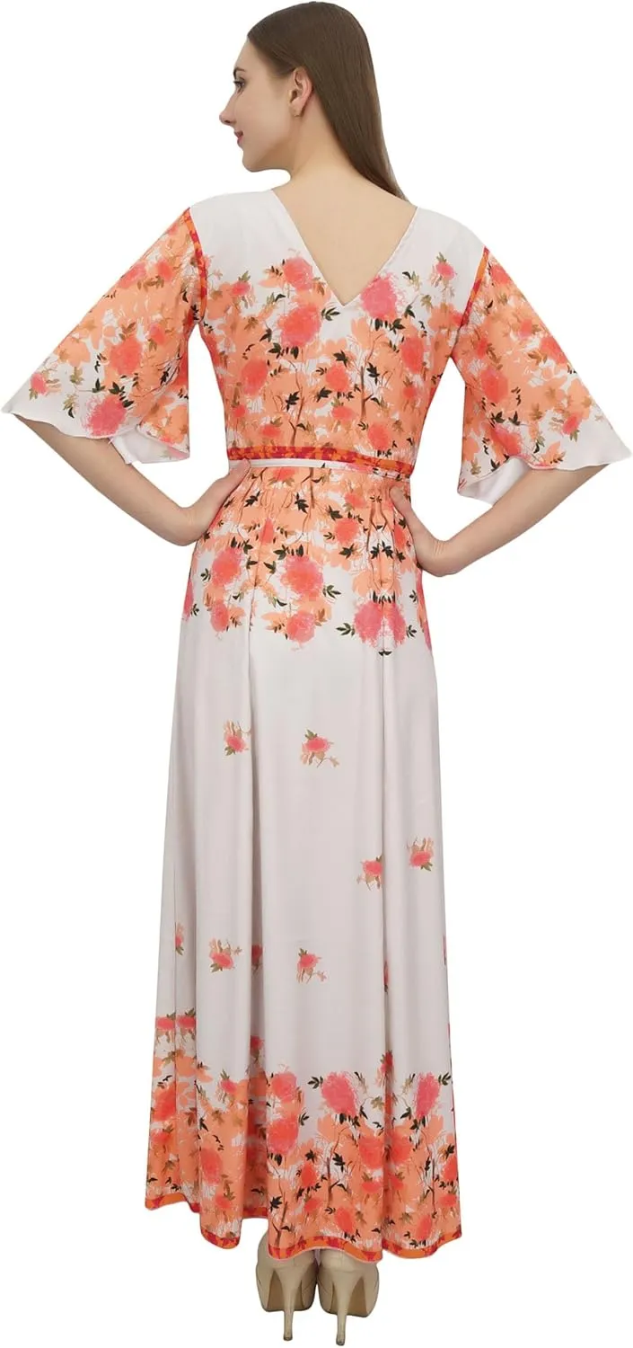 Bimba Women's Casual Floral Digital Printed Long Moss Georgette Dress