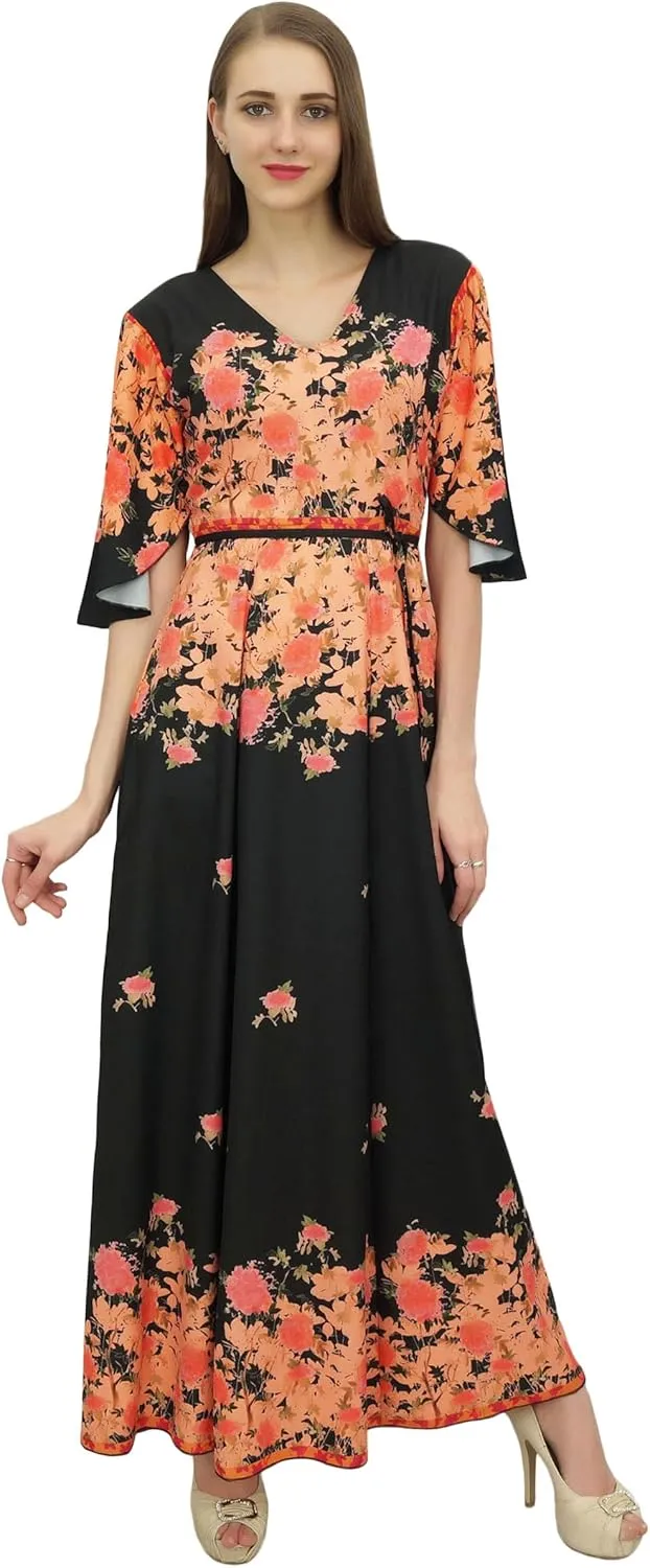 Bimba Women's Casual Floral Digital Printed Long Moss Georgette Dress