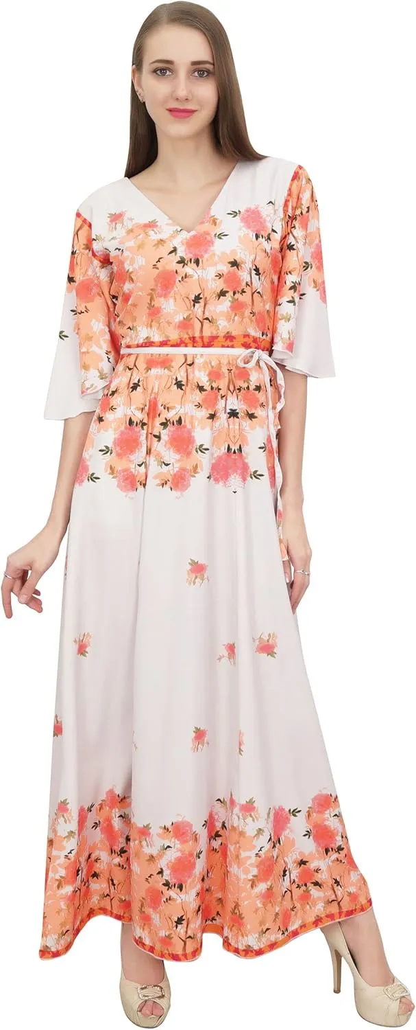 Bimba Women's Casual Floral Digital Printed Long Moss Georgette Dress