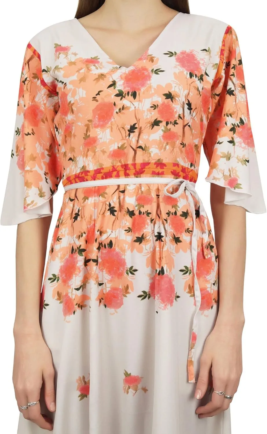 Bimba Women's Casual Floral Digital Printed Long Moss Georgette Dress