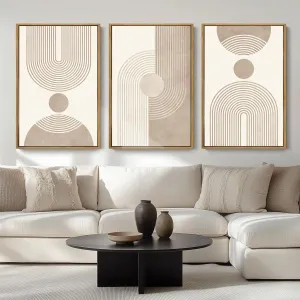 BINCUE Beige Neutral Canvas Wall Art Framed Geometric Abstract Wall Decor Mid Century Modern Artwork Wall Decor for Living Room Bedroom Office 16"x24" Set 3 Gift