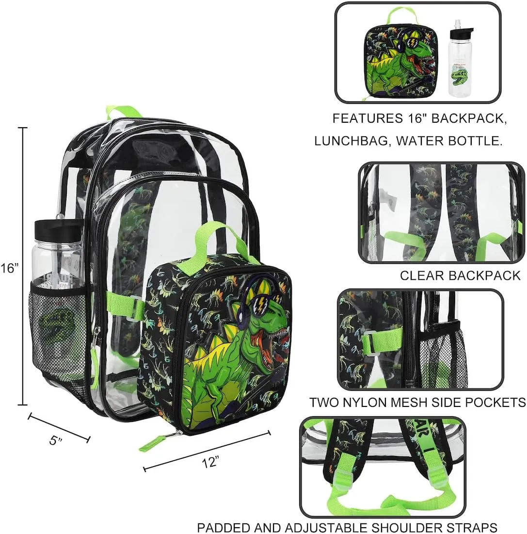 BIOWORLD Men's DJT-Rex 3-Piece Backpack Set (Little Big Kid), Black, One Size