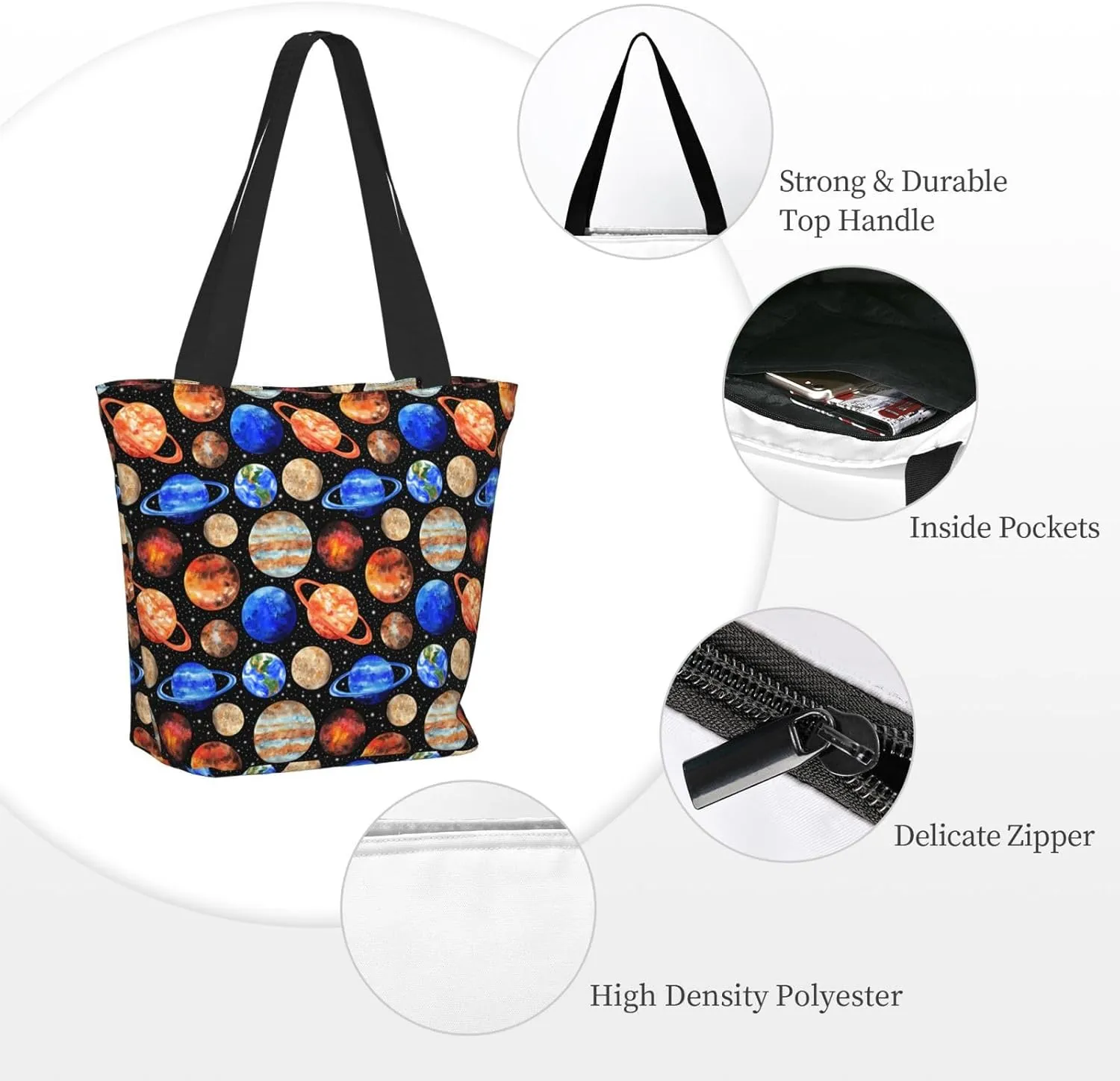Black Geometric Tote Bag Women Reusable Shopping Bags Shoulder Bag Portable Storage HandBags