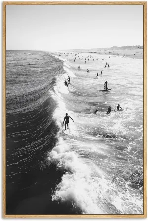 Black Ocean Painting Beach Wave Canvas Beach Landscape Wall Art Abstract Wave Picture Black Seascape Painting Abstract Surfing Poster Scenery Surfing Picture for Living Room Bedroom 16x24in No Frame