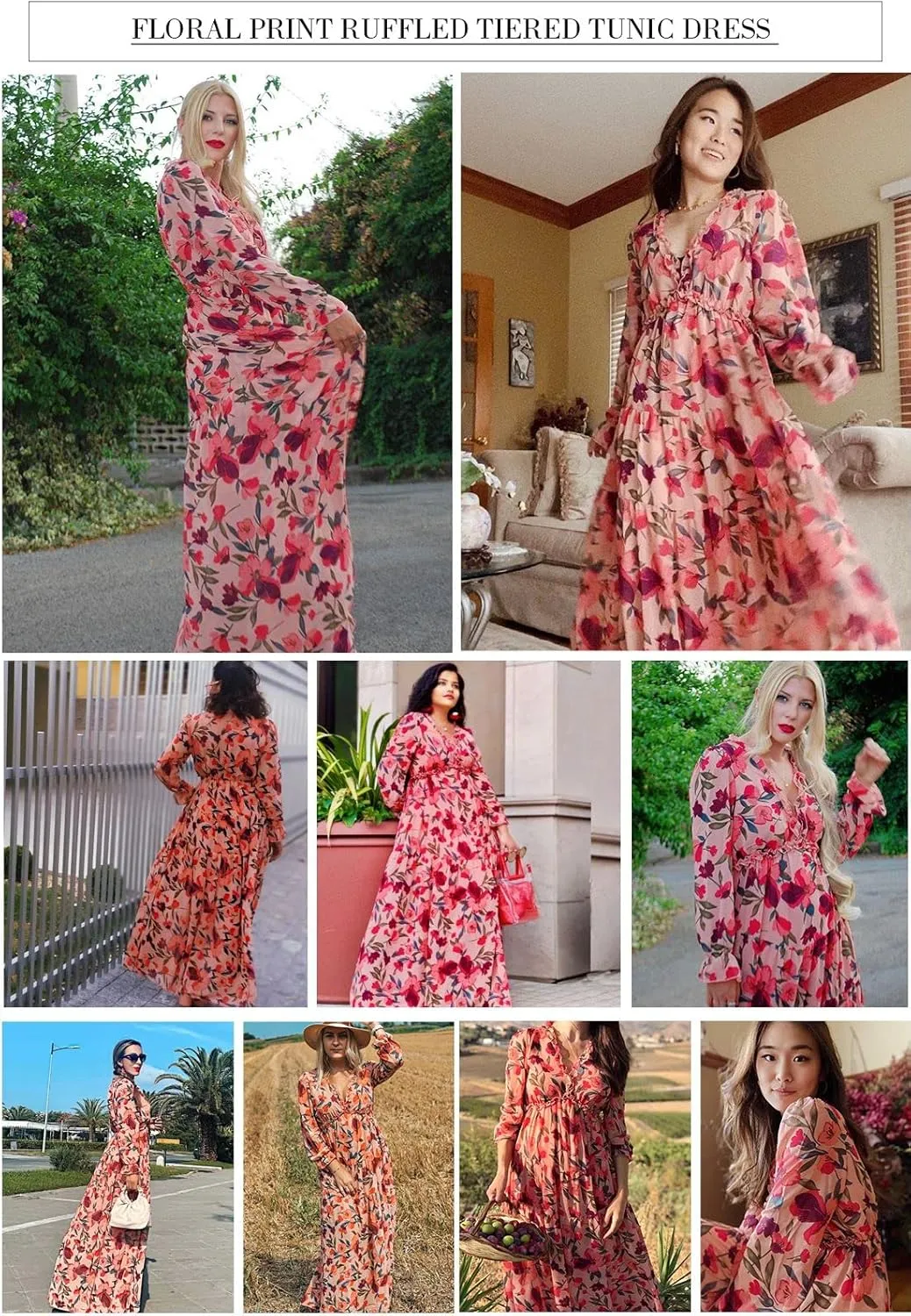 BLENCOT Womens Casual Boho Deep V Neck Short Sleeve Long Dress