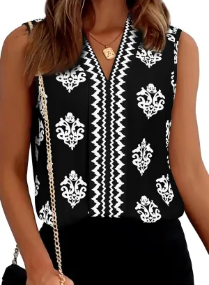 BLENCOT Women's Summer Tank Tops Chiffon V Neck Sleeveless Floral Printed Shirts Blouse