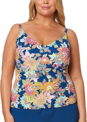 Bleu Rod Beattie Plus Size Floral Printed Tankini Top Navy Size 16W
