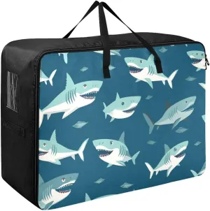 Blue Shark Storage Bag Moving Boxes with Tag Pockets, Zippers and Carrying Handles, Zippered Storage Bag for Moving
