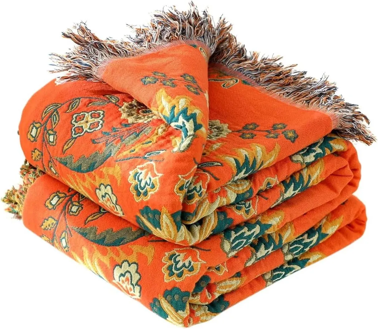 Boho Throw Blanket for Bed 100% Cotton Ultra Soft Rustic Quilt Floral Printed Farmhouse Decor Summer Bed Blankets,60"×80" All Season Rustic Large Throw for Sofa Couch Chair