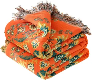 Boho Throw Blanket for Bed 100% Cotton Ultra Soft Rustic Quilt Floral Printed Farmhouse Decor Summer Bed Blankets,60"×80" All Season Rustic Large Throw for Sofa Couch Chair