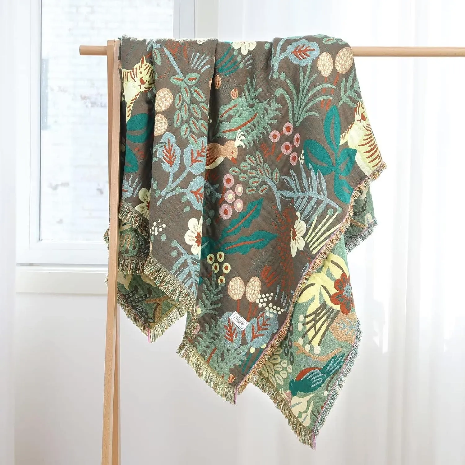 Boho Throw Blanket for Bed 100% Cotton Ultra Soft Rustic Quilt Summer Blanket Forest Tiger Printed Farmhouse Decor Bed Blankets,60"×80" All Season Rustic Throw for Sofa Couch Chair