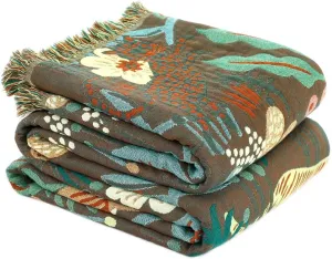 Boho Throw Blanket for Bed 100% Cotton Ultra Soft Rustic Quilt Summer Blanket Forest Tiger Printed Farmhouse Decor Bed Blankets,60"×80" All Season Rustic Throw for Sofa Couch Chair